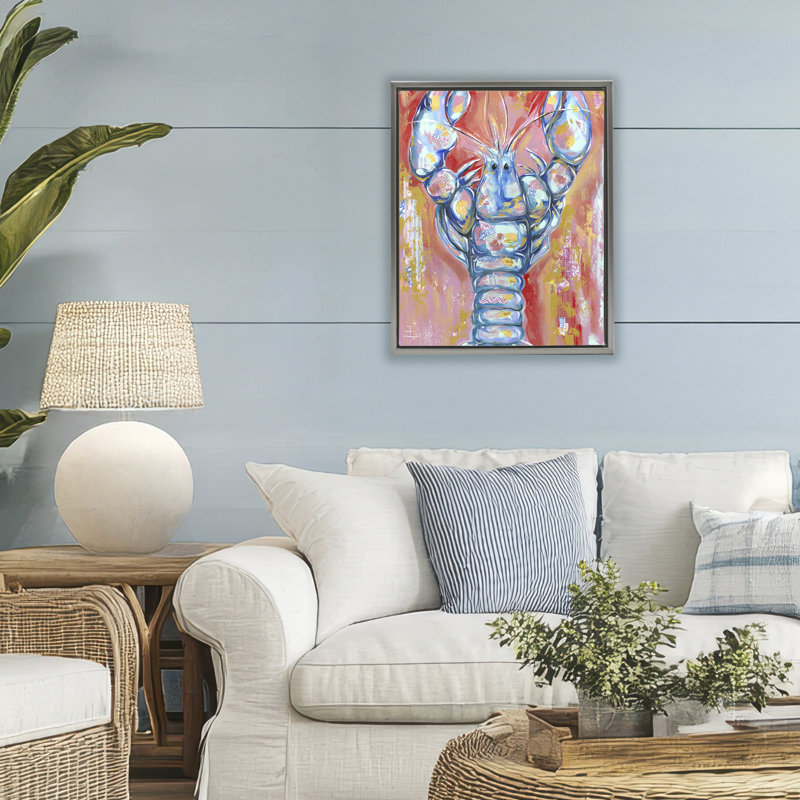 Cadre flottant Funky Vibrant Lobster, design par Estelle Grengs, Cadre flottant gris lustré, H 21 po x l 17 po