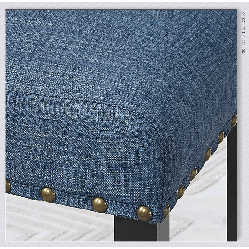 Tabourets de bar en tissu avec garniture cloutée, ensemble de 2, Bleu