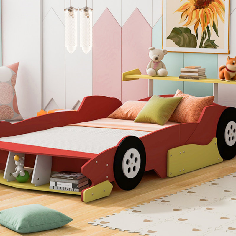Full Size Race Car-Shaped Platform Bed, Red