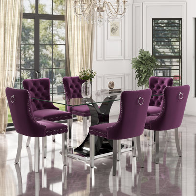 7-Piece Rectangle Tempered Glass Dining Table Set