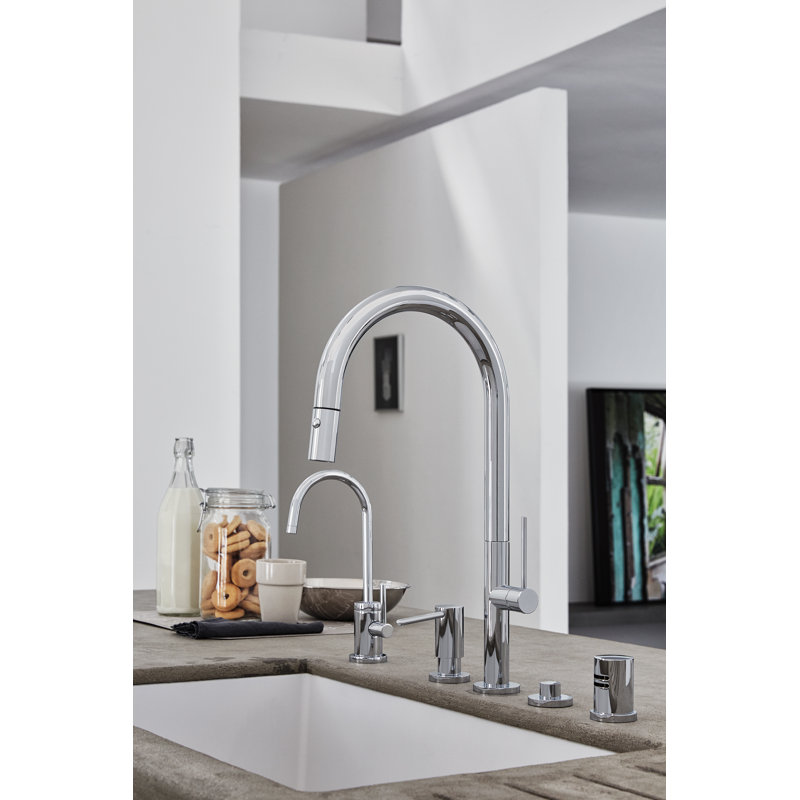 Single Handle Combo Hot & Cold Water Dispenser, Black Stick, Satin Brass