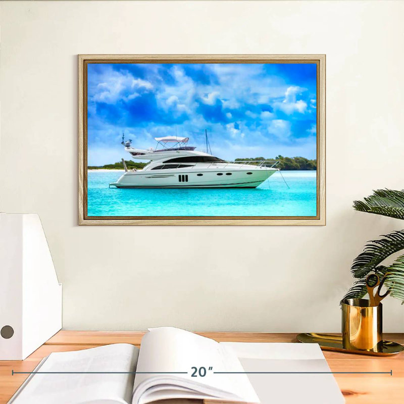 Yacht de luxe des Caraïbes, Cadre flottant en bois naturel, 13 po x 9 po