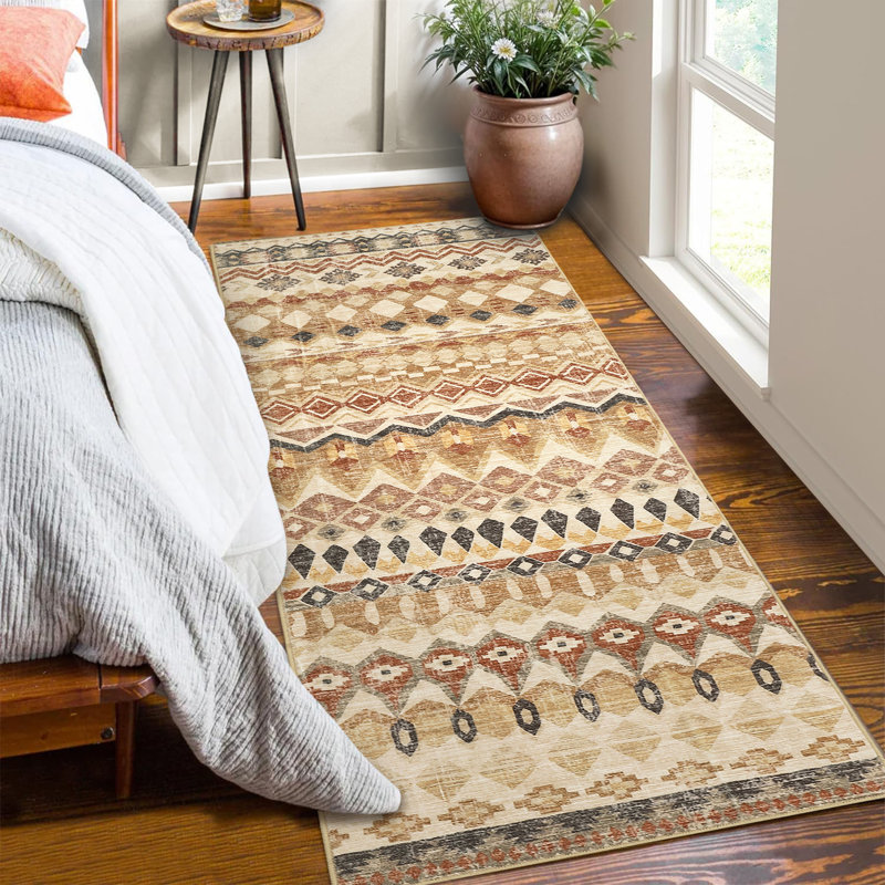 Tapis lavable à la machine Boho Tapis antidérapant pour salon, chambre, salle à manger, couloir, bureau, salle de jeux, chambre de bébé