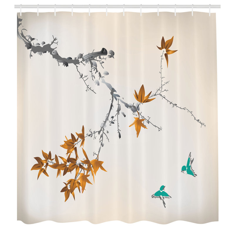 Japanese Shower Curtain Set + Hooks, 75"H x 69"W, Amber Beige
