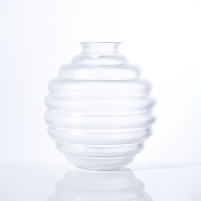 Venini Deco Vase - Frozen Sandblasted, 7.09" H x 6.69" W x 6.69" D, Crystal/Gold Leaf
