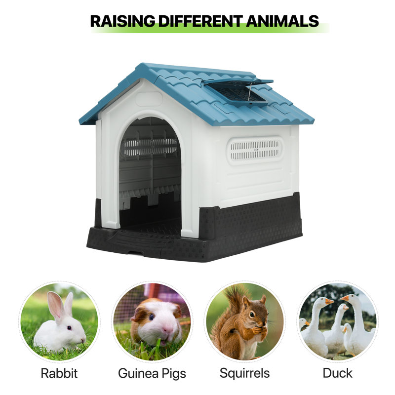 Medium Blue and White Plastic Dog House with Skylight
