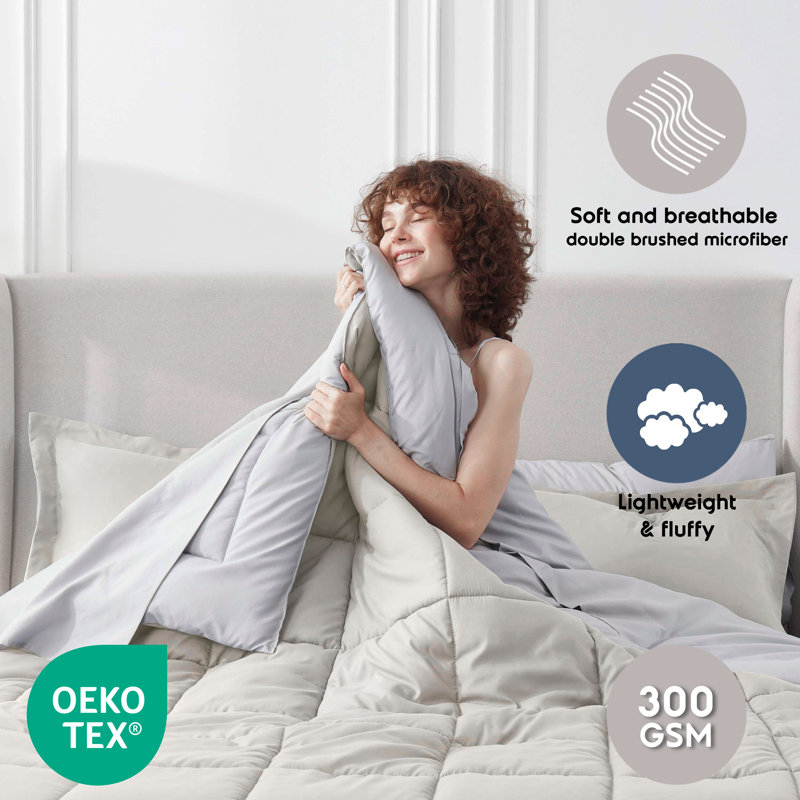 Beige and Light Grey Queen Microfiber Reversible Comforter Set