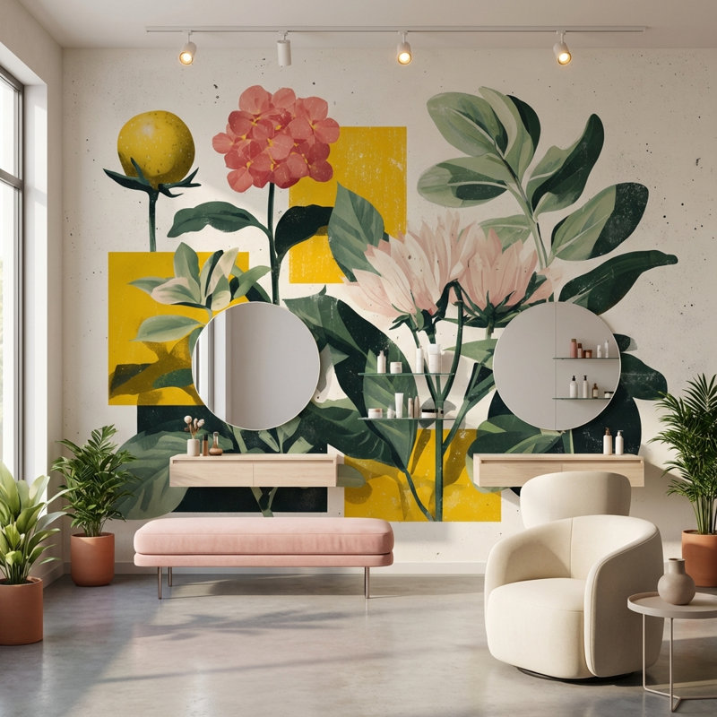 Papier peint floral géométrique, décoration murale amovible moderne, 120 po x 96 po, Peler et coller