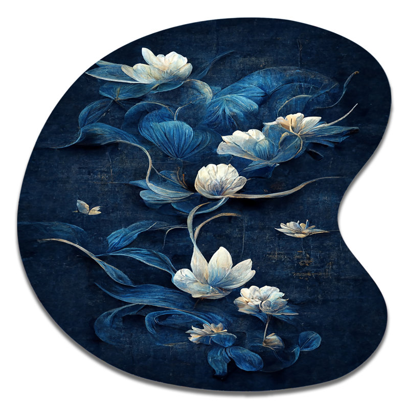 Fleurs chinoises chinoises IV - Art mural asymétrique en forme de goutte florale, H 33 po x l 33 po