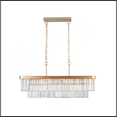 Lustres, lustre en cristal rectangulaire réglable, lumières en cristal industrielles modernes E12, plafonnier en fer de style campagnard suspendu pour cuisine, salon, chambre à coucher / or (ampoule non incluse)