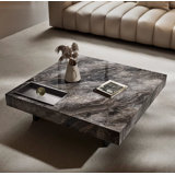 42" Square Faux Marble 2 Legs Modern Coffee Table