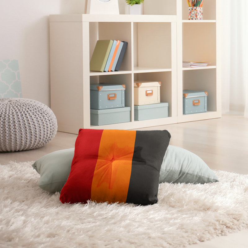  Tufted Floor Pillow, 26" x 26", Orange Accent