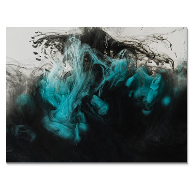 Encre liquide noire et turquoise mélangée - reproduction d'art moderne sur toile