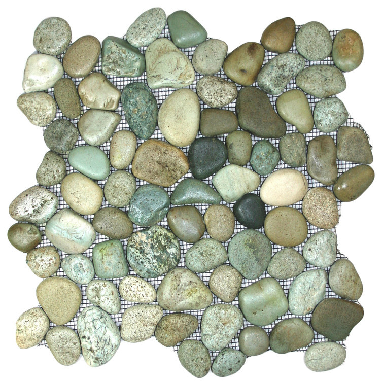 Danube Random Sized Natural Stone Mosaic Tile in Sea Green – 12" x 12" Mesh Backed – 1 Sq. Ft.