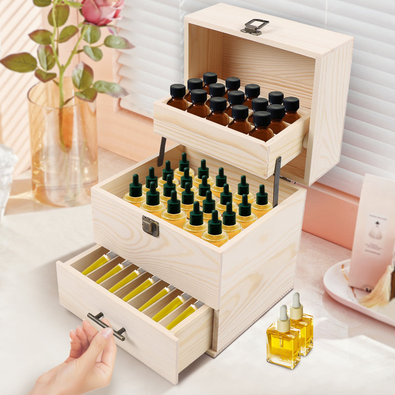 59 Grid Wood Essential Oil Box