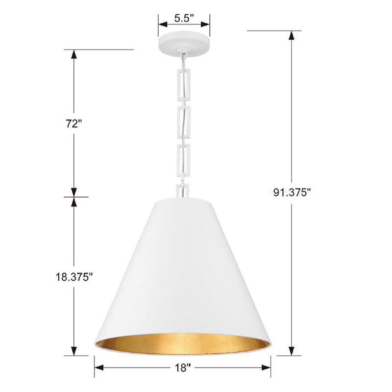 Alston 3 - Light Single Cone Pendant, Matte White/Antique Gold