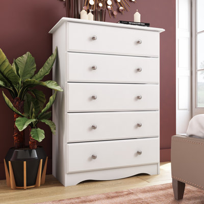 100% Solid Wood 5-Drawer Chest with Metal Knobs