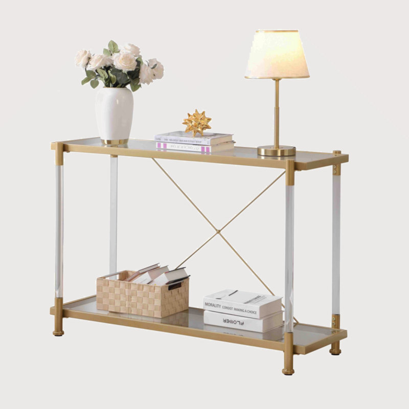 43'' Golden Glass and Metal Console Table with Storage