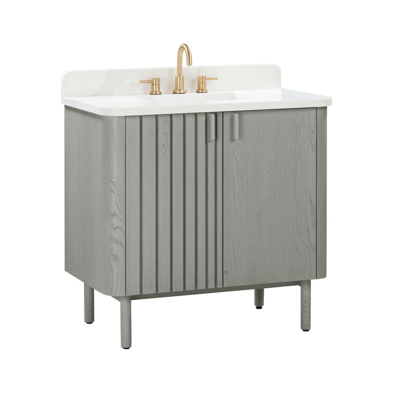 Blakely 36" Free Standing Single Bathroom Vanity with Quartz Top, Gold, Grey