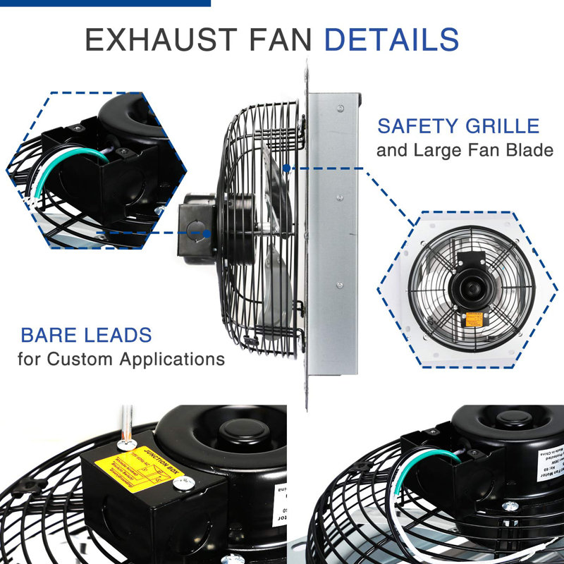 iPower Shutter Exhaust Fan Aluminum With Speed Controller And Power Cord Kit ,High Speed, 13" H x 13" W x 7" D