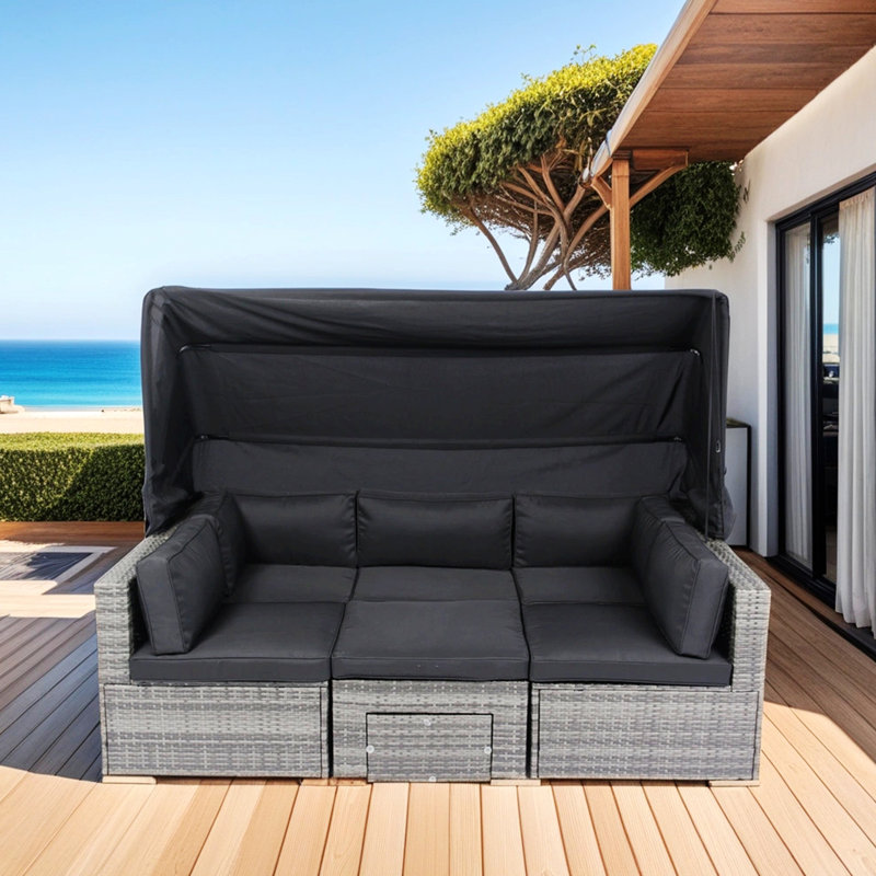 Ensemble de conversation 7 pièces avec canapé modulaire rétractable, Gris