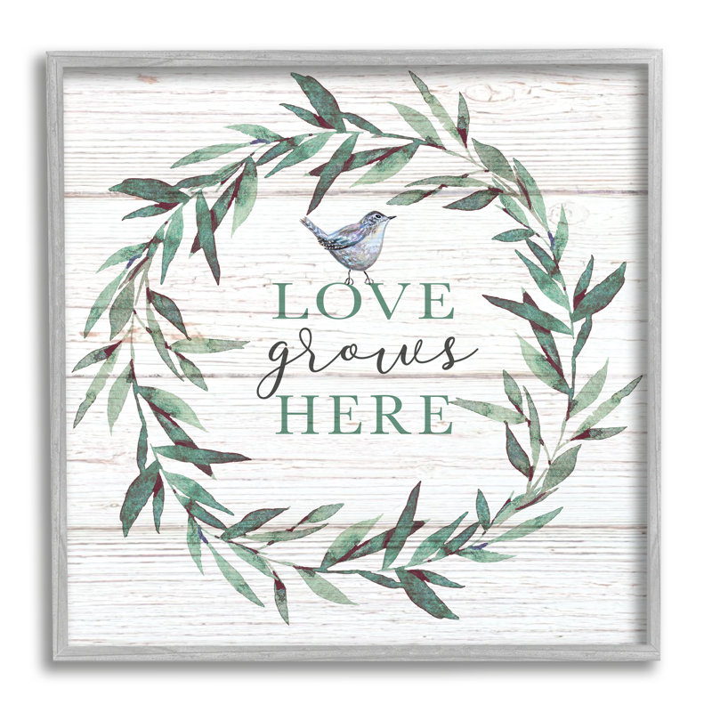 «Love Grows Here» - Art textuel, H 24 po x l 24 po x 1,5 po, Estampe numérique Farmhouse