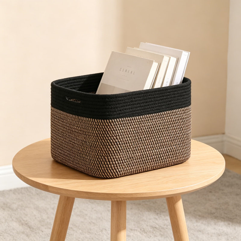 Woven Cotton Rope Storage Basket, Foldable Organizer Bin For Home, Nursery, And Office, Multi-Purpose Decorative Storage Solution With Handles