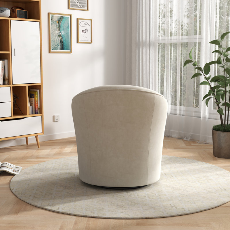 Keiera Velvet Swivel Barrel Chair, Beige Velvet