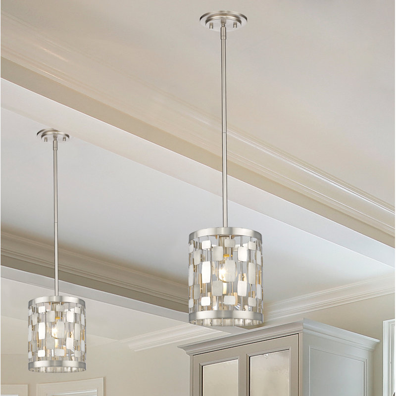 Brushed Nickel Crystal Mini Drum Pendant Light
