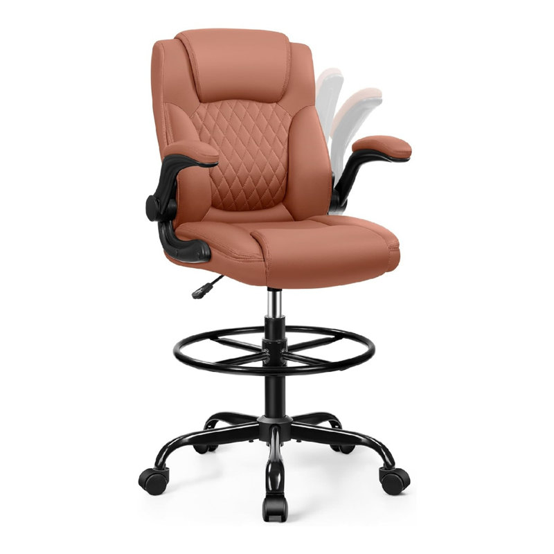 Chaise de bureau en cuir à hauteur réglable, chaise de bureau ergonomique, Brun