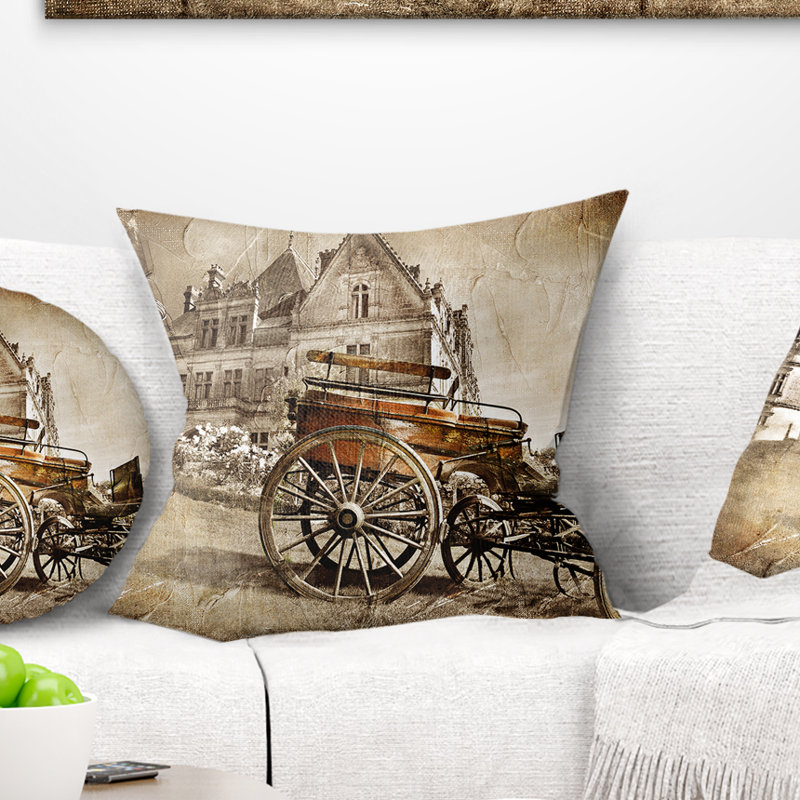 Coussin lombaire avec château médiéval, Carré, 18 po x 18 po