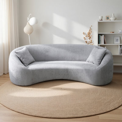 93" Modern Curved Chenille Velvet Sofa, 3 Seater, Solid Wood Frame, With 2 Pillows