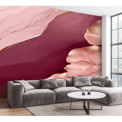 Papier peint auto-adhésif élégant à motif floral abstrait à motif floral rose pâle et collant H 100 po x l 144 po, adhésif mural amovible pour chambre à coucher, bureau à domicile