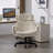 Criss Cross Chair With Adjustable Armrests & Wheels & Headrest, Lounge Vanity Desk Chair With Wide Seat For Cross-Legged Sitting, Swivel Task Office Chairs For Home, Makeup, Gaming, Office, Ivory