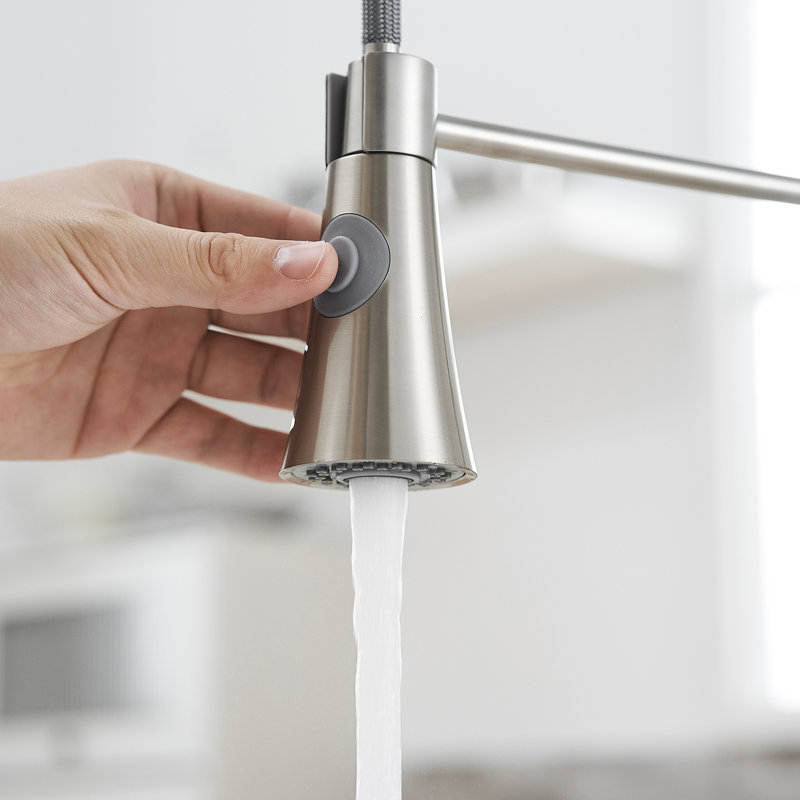 Robinet de cuisine en acier inoxydable avec retrait en nickel brossé - finition moderne, Nickel brossé