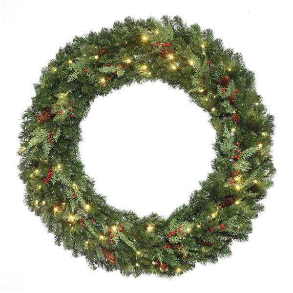 Couronne de pin à DEL 60 po blanc chaud