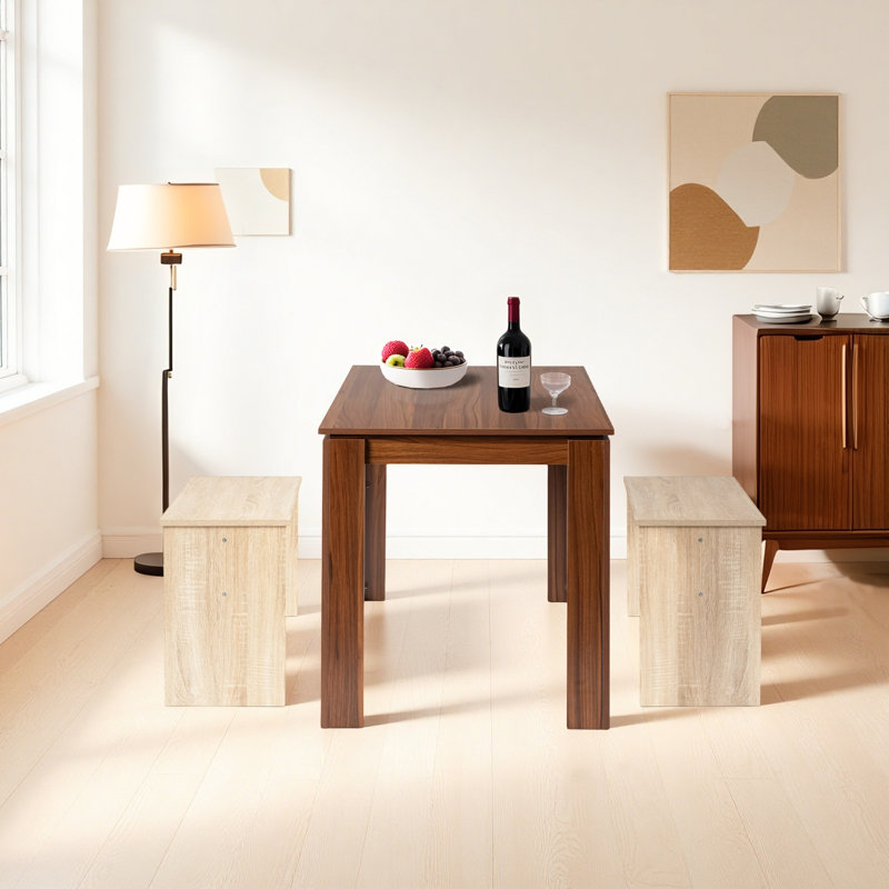 Ensemble de table de salle à manger en bois pour 4 personnes avec 2 bancs, 29.50”H x 47.20”L x 27.60”W, Brun, Brun