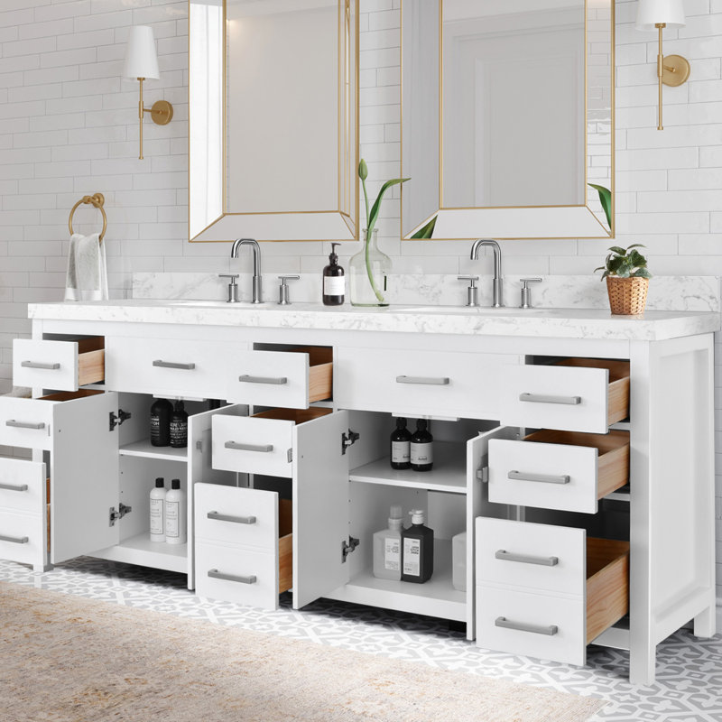 Spindell 84 Inch White Bathroom Vanity Base Only