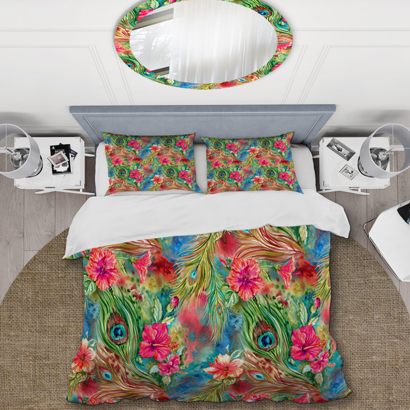 Ensemble de housse de couette Hibiscus, Housse de couette pour grand lit et 2 taies décor