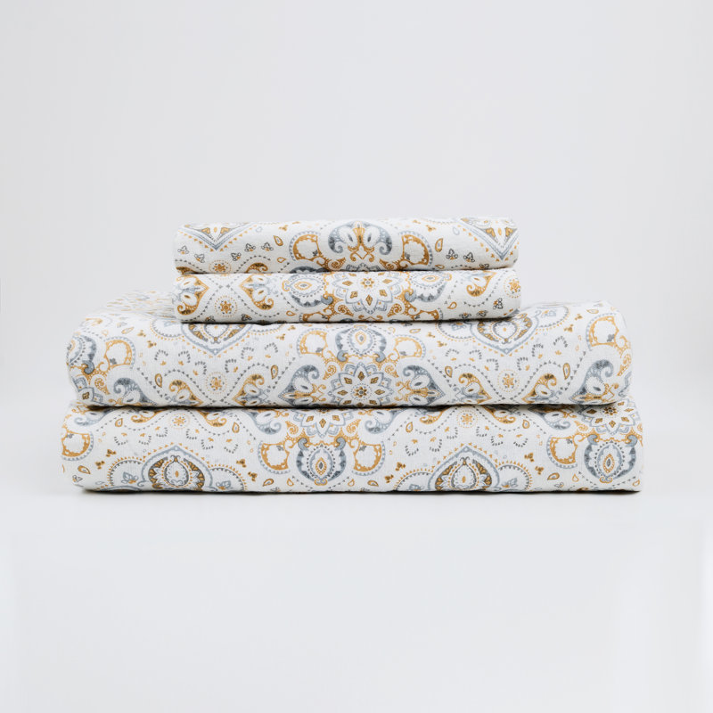 Roxana Paisly 100% Cotton 4-piece Flannel Sheet Set, Full