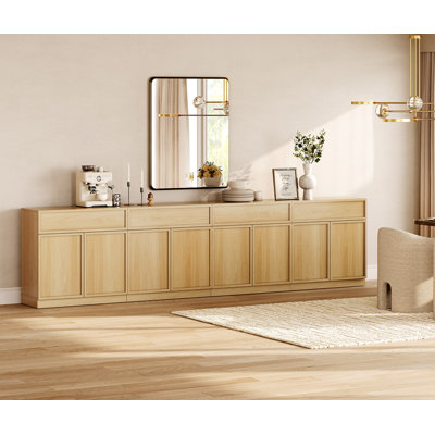 126" Modern Sideboard Buffet Cabinet with 8 Doors and Drawers, Multifunctional Sideboard with Large Storage and Adjustable Shelf