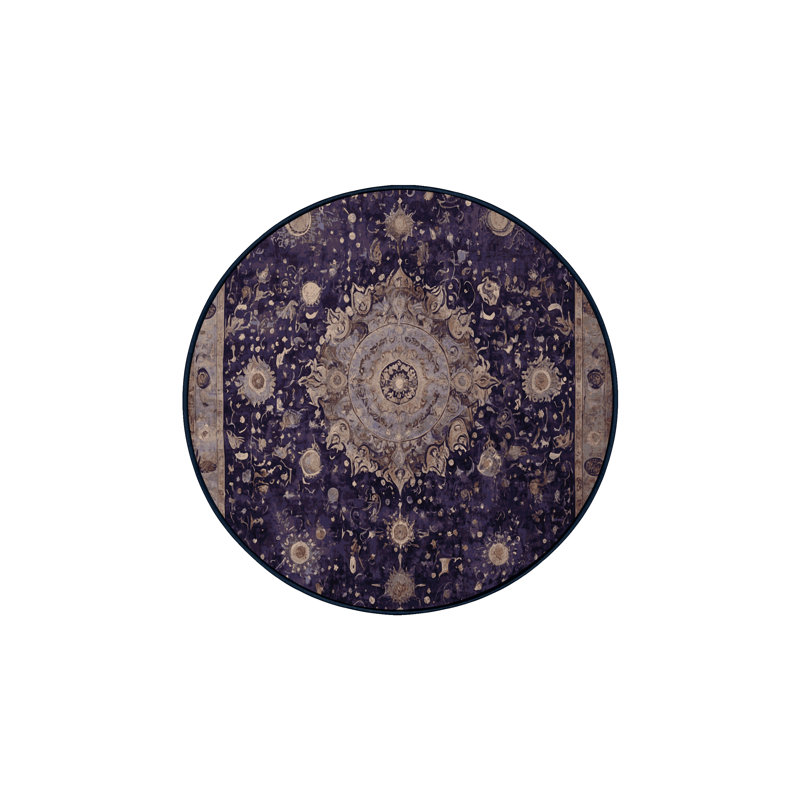 Machine Washable Purple Area Rug, Round 3'
