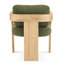 Ensemble de 2 chaises de salle à manger avec dossier coussiné, tissu bouclé vert, structure en bois massif de couleur naturelle