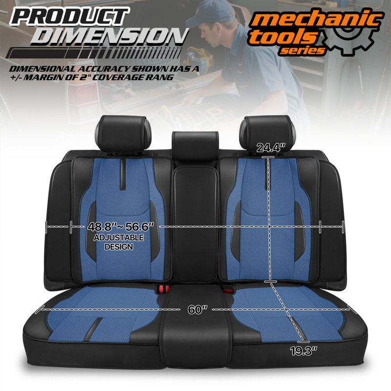 Drive Series Seat Covers Full Set With Airbag Compatible, Reserved Opening Holes For Headrest, Universal For Cars, Black/Navy