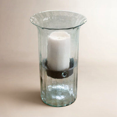 Bougie cylindrique en verre nervuré avec insert rustique - moyen