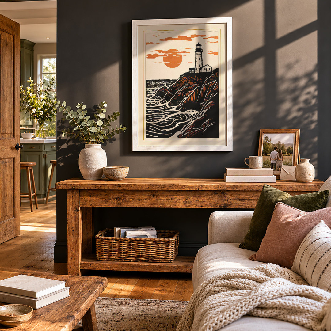 Lighthouse at Dusk Coastal Framed Art Print