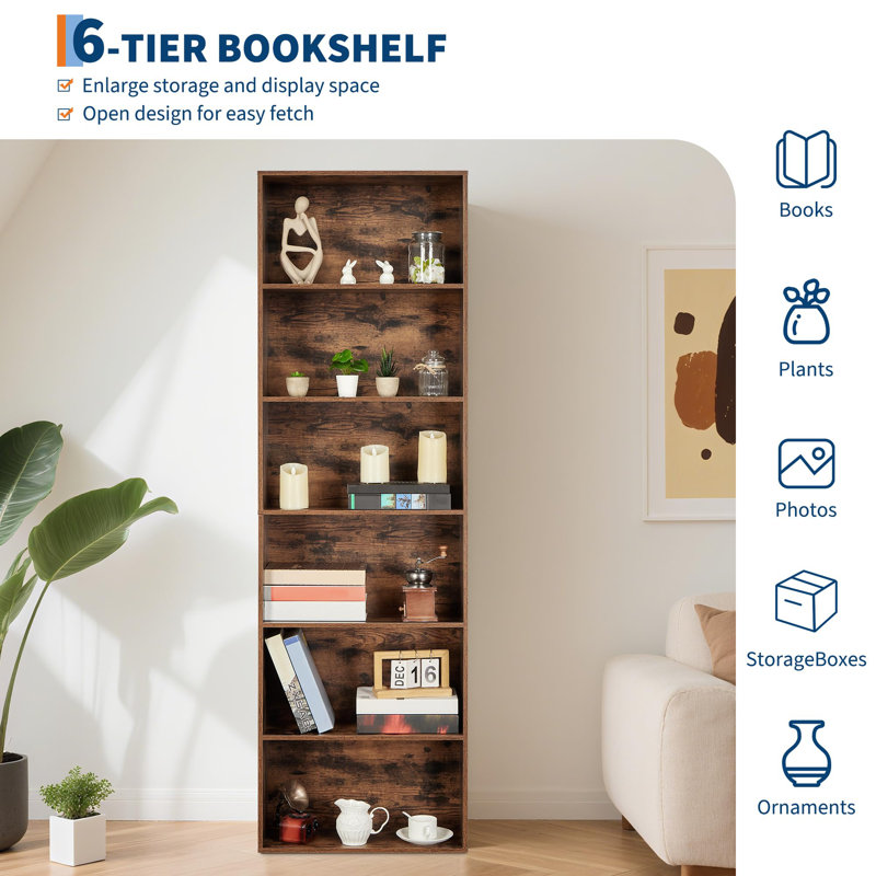 181.4cm H x 54.9cm W Standard Bookcase, Brown