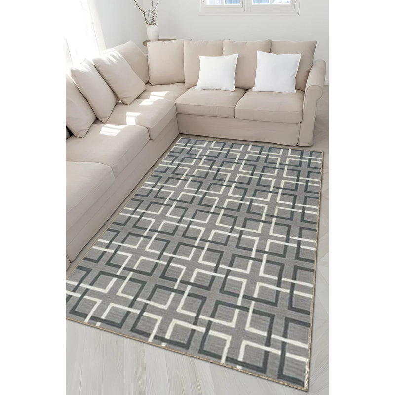 Gray Themed Abstract Geometric Patterned Creative Modern Decorative Carpet, Rectangle 2'4" x 4'