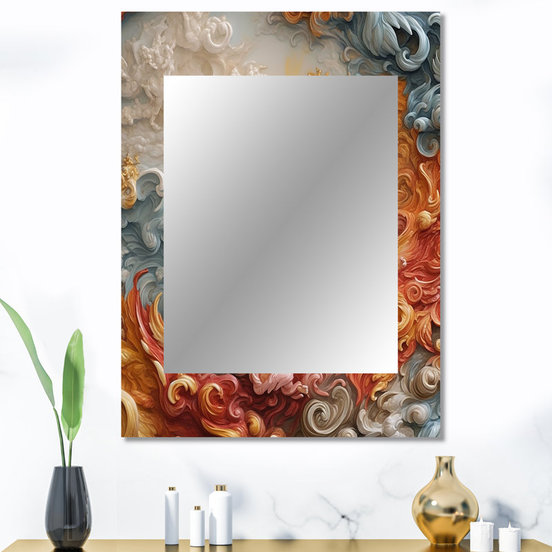 Crème astrologie nébuleuse marbre V - formes abstraites miroir mural, miroir moderne, art imprimé en métal, 40 po x 30 po