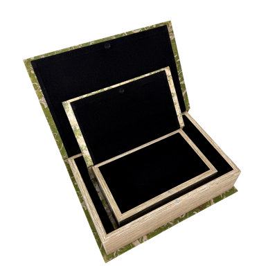 Boîtes à livres botaniques en bois vert et crème avec intérieur en feutre noir, lot de 2, 27,3 cm de large